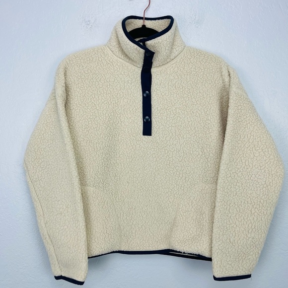 J crew Polartec® Sherpa Vintage Fleece Half-Snap Cream Off White pullover - Picture 3 of 8